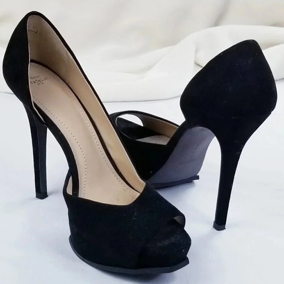 Zara Trafaluc 6 Inch Stiletto Black Suede Open Toe - Picture 3 of 12